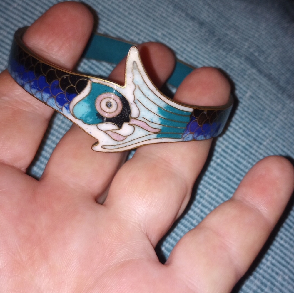 3" Brass & Enamel Fish Bangle Bracelet